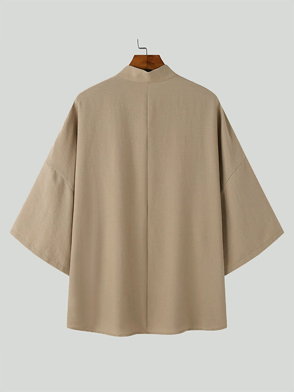 Mens Solid Stand Collar Loose Henley Shirt SKUK19640