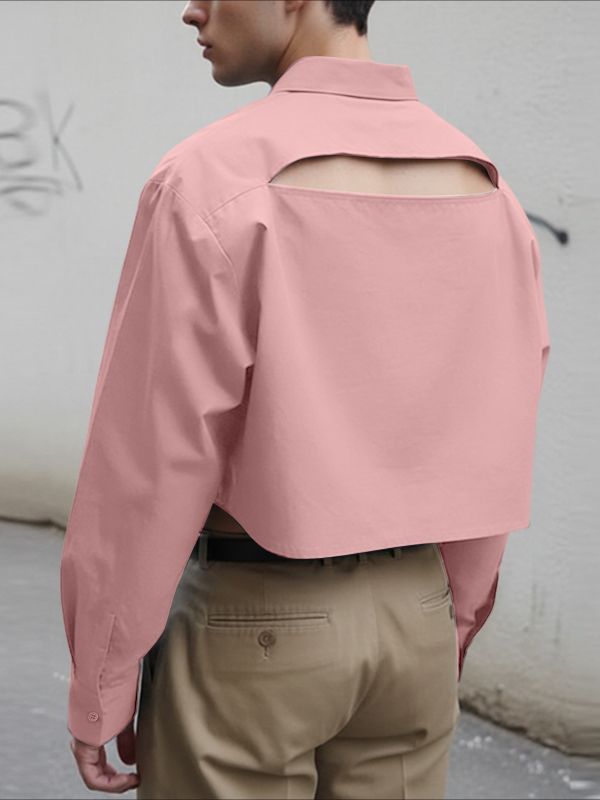 Men's Back Cutout Cropped Long Sleeve Shirt SKUL43730