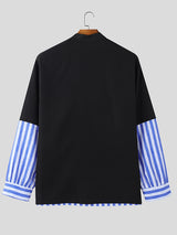 Mens Striped Contrast Stand Collar Long-Sleeve Shirt SKUK99045