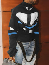 Men's Cut Out Design Contrast Color Striped Zipper Long Sleeve Sweatshirt SKUL36342