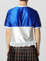 Mens Sheer Lace Patchwork Short Sleeve T-Shirt SKUK91175