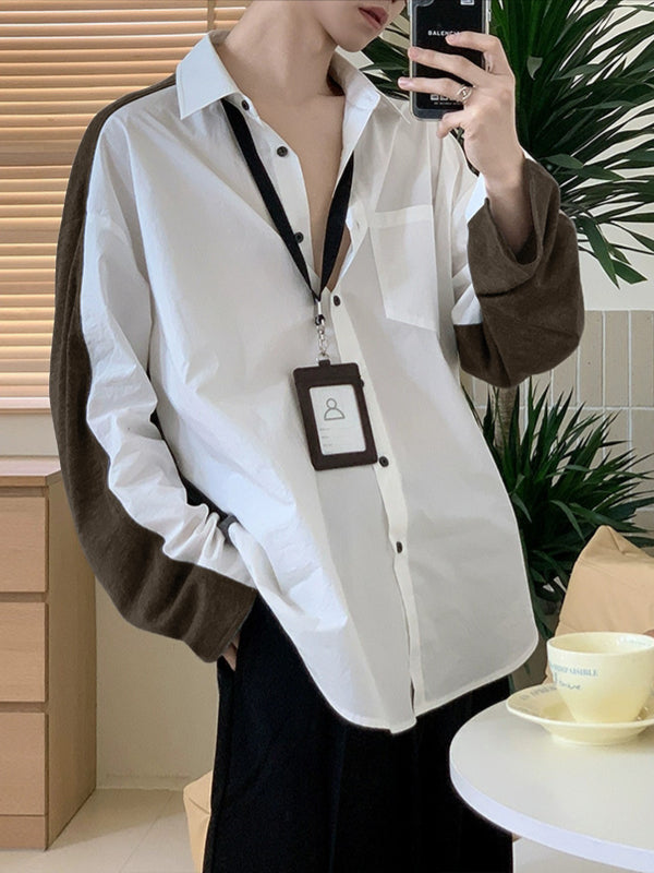 Men's Color Block Casual Long Sleeve Shirt SKUL36385