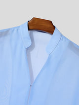 Men's New Chinese Style Sheer Chiffon Frog Button Side Split Long Kimono Shirt SKUL67204