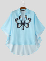 Men's Avant-Garde Butterfly Graphic Deep V-Neck Cape-Style Batwing Sleeve Shirt SKUL66950