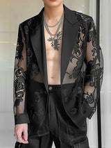 Mens Lace Print Sheer Long-Sleeve Blazer SKUK81536