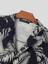 Mens Tropical Leaf Print Revere Collar Shirt SKUK46405