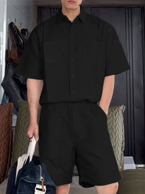 Men's Solid Color Pocket Casual Two Piece Outfit SKUL46213