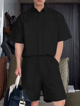 Men's Solid Color Pocket Casual Two Piece Outfit SKUL46213