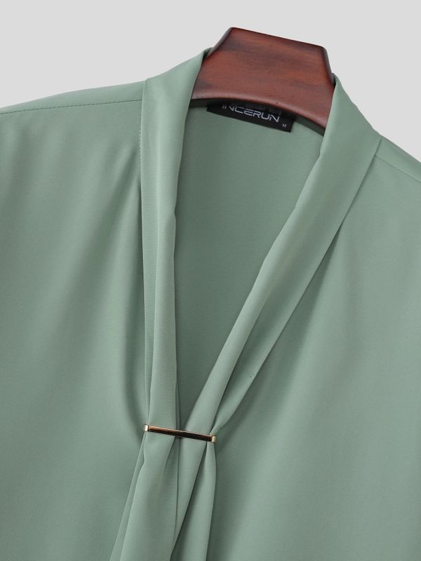 Men's Avant-Garde New Romanticism Long Tie Draped Relaxed Shirt SKUL70249