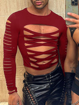 Mens Cutout See Through Long Sleeve T-Shirt SKUK53008