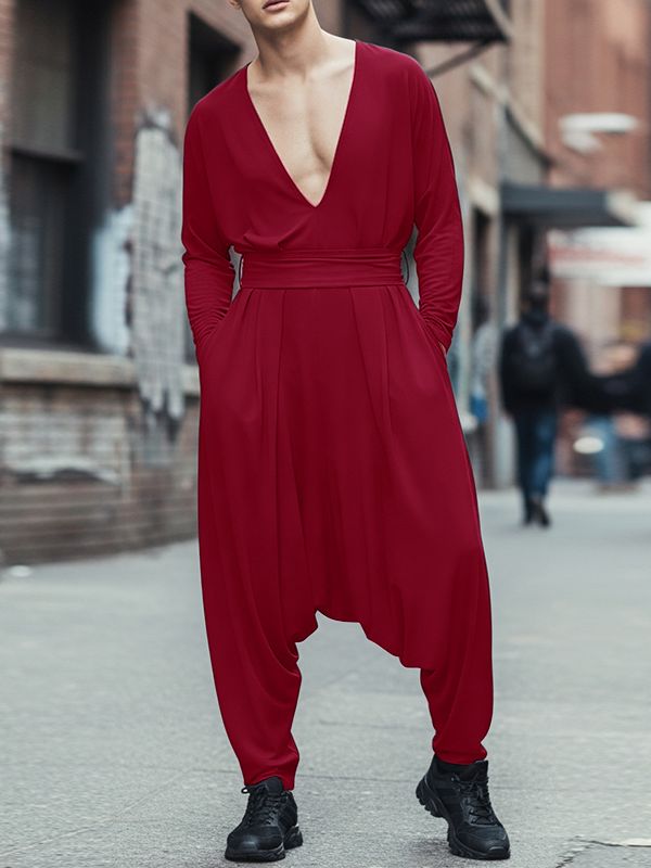 Men's Solid Color Deconstructed Harem Jumpsuit SKUL51257