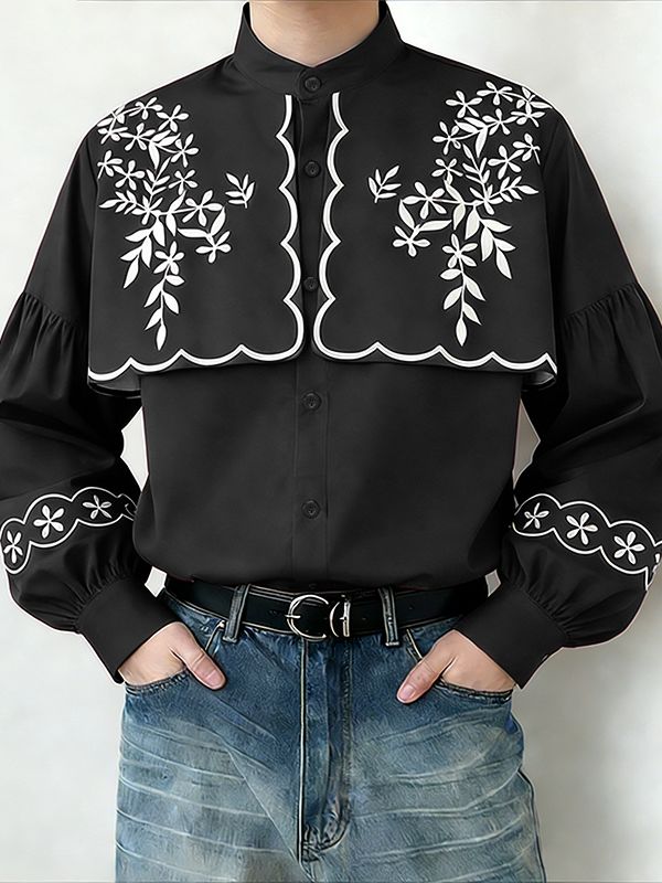 Men's Floral Print Contrast Long Sleeve Shirt SKUL46162