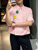 Men's Avant-Garde Asymmetrical Oversized Multi-Color Button Cropped Boxy Shirt SKUL60822