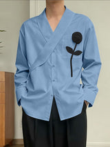 Men's 3D Floral Decor Long Sleeve Shirt SKUL42379