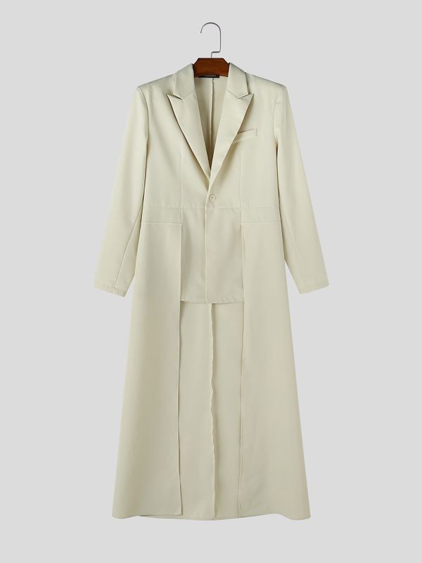 Men's Avant-Garde Runway Cocktail Party High-Low Swallowtail Hem Single Button Long Sleeve Peak Lapel Blazer SKUL79732