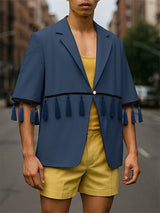 Men's Fringe Patchwork Short Sleeve Blazer SKUL22231