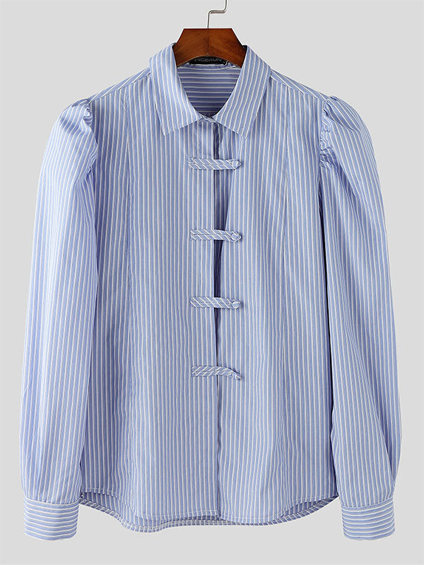 Mens Solid Color Striped Long-Sleeve Shirt SKUK89227