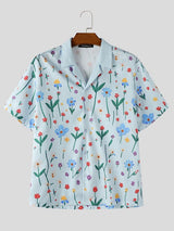 Men's Vintage Holiday Floral Print Camp Collar Short Sleeve Shirt SKUL73591