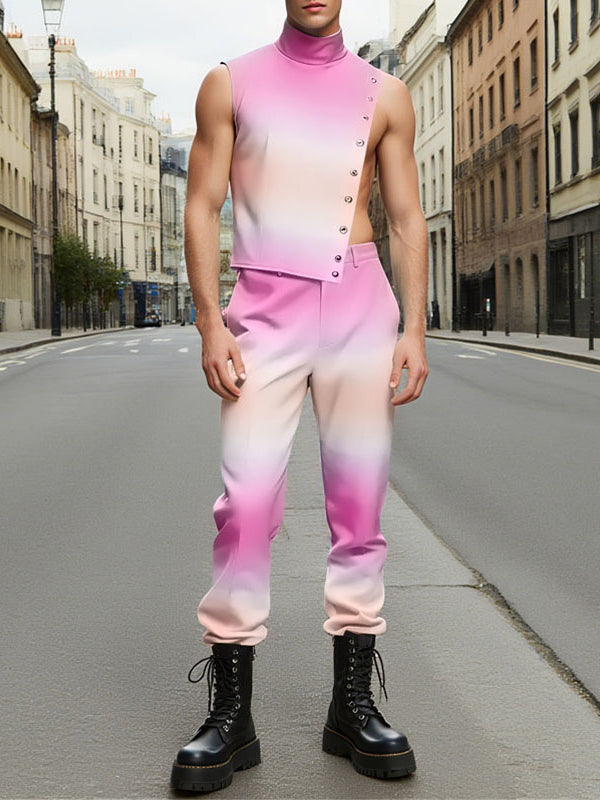 Mens Gradient Color Hollow-Out Two Pieces Outfit SKUL24953