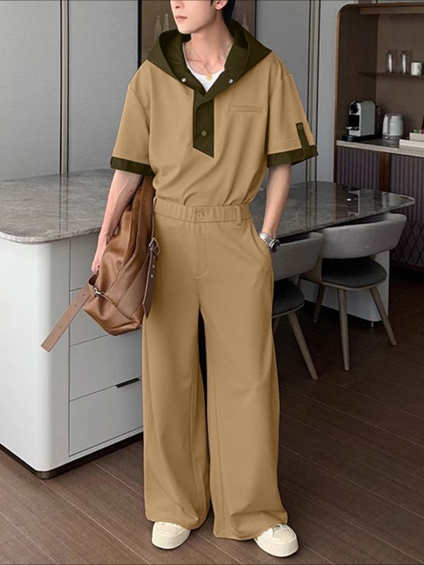 Men's Color Block Hooded Two Pieces Outfit SKUL36461