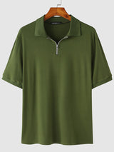 Mens Solid Quarter Zip Casual Golf Shirt SKUK11745