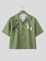 Men's Avant-Garde Horse Print Cropped Boxy Short Sleeve Shirt SKUL54391