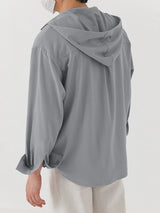 Men's Solid Color Hooded Long Sleeve Shirt SKUL45108