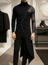 Men's Sheer Mesh Patchwork Long Hem Long Sleeve T-shirt SKUL43783