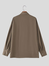 Men's Solid Color Double Breasted Long Sleeve Shirt SKUL37173