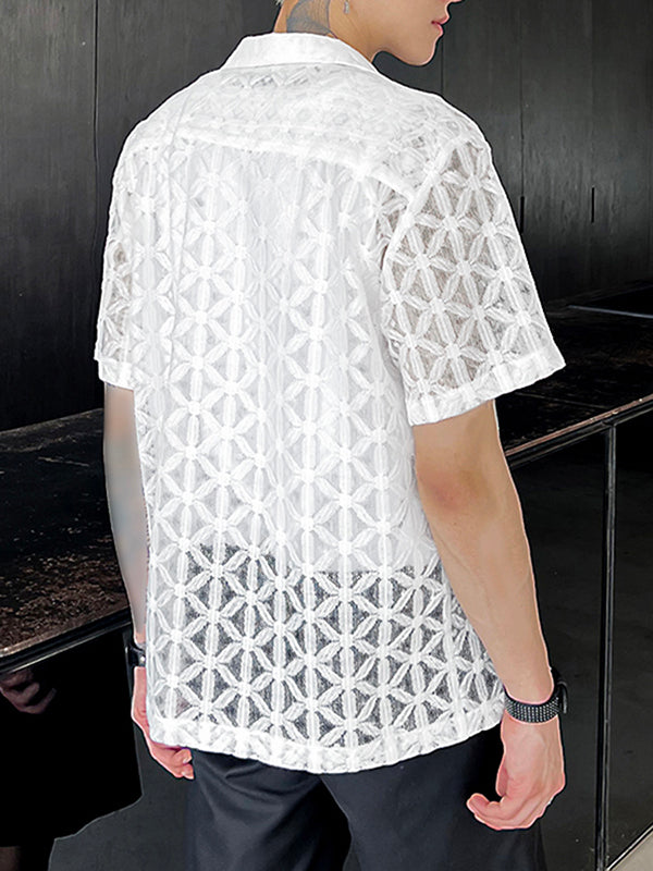 Mens Lace See Through Short Sleeve Shirt SKUK15299