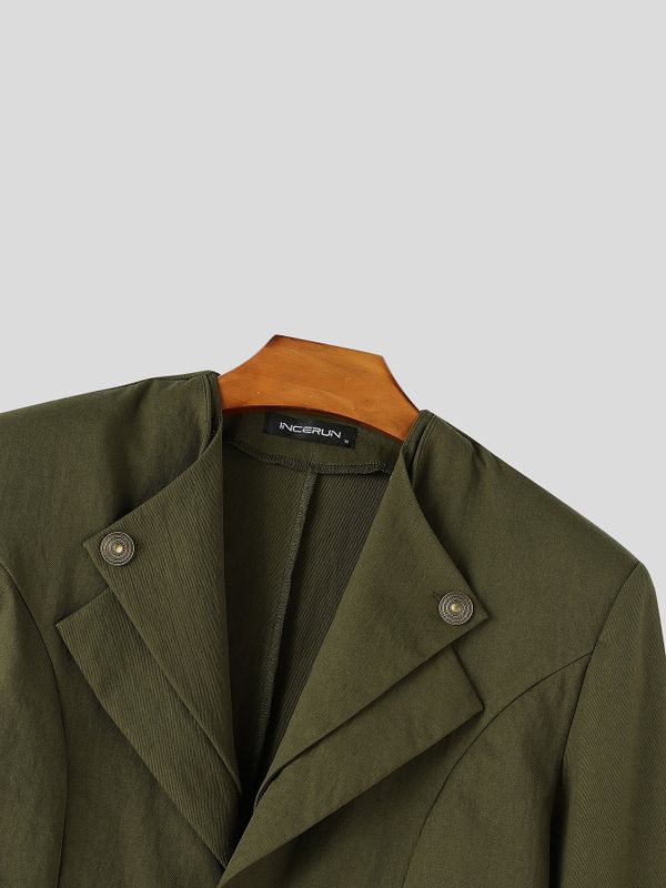 Men's Avant-Garde Cocktail Party Contrast Piping Detail Multi Button Waist Length Long Sleeve Lapel Collar Blazer SKUL81725