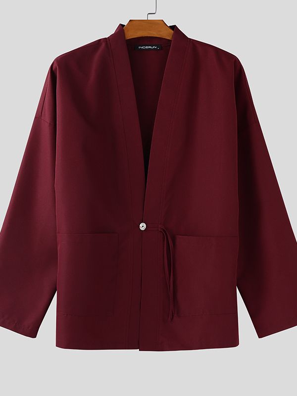 Men's Solid Texture Corduroy Long Sleeve Cardigan SKUL28336