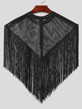 Mens Mesh Fringe Patchwork Stand Collar Cloak SKUK46410