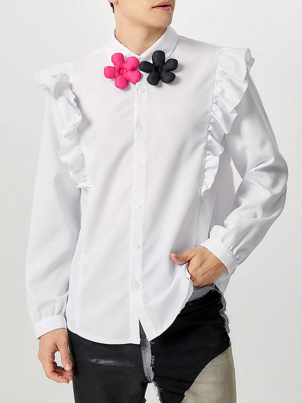 Mens 3D Floral Embellished Long-Sleeve Shirt SKUK79217