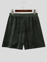 Mens Solid Color Velvety Zip Casual Short SKUL12163