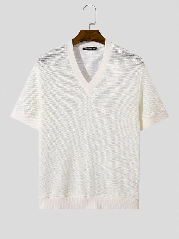 Mens Mesh Sheer Knit Short Sleeve T-shirt SKUK71124