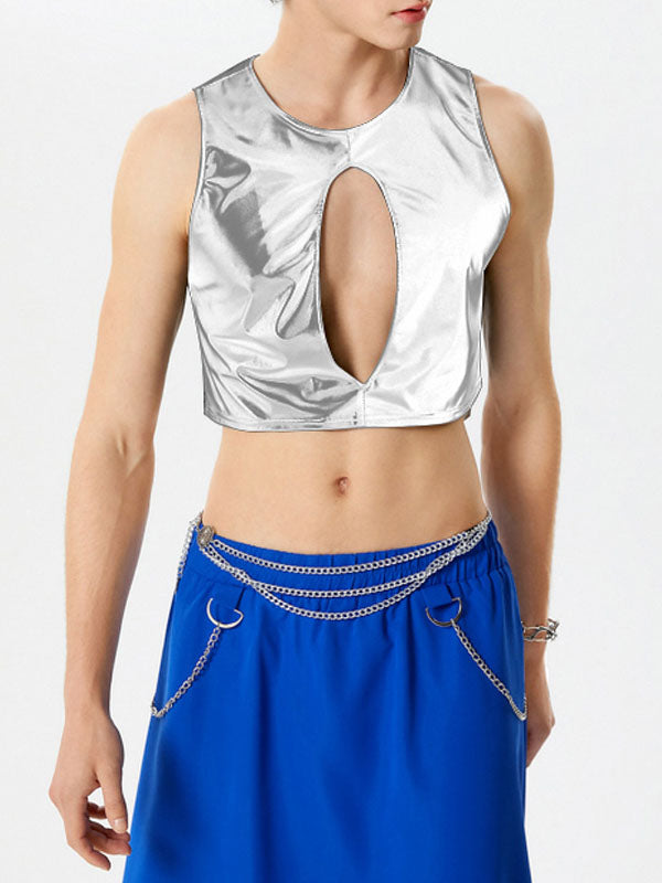 Mens Glitter Cutout See Through Crop Top SKUK50859