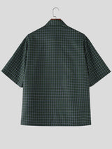Men's Plaid Color Block Asymmetric Short Sleeve Shirt SKUL57119