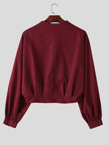 Mens Solid Color Pleated Oversized Long Sleeve Shirt SKUK96606