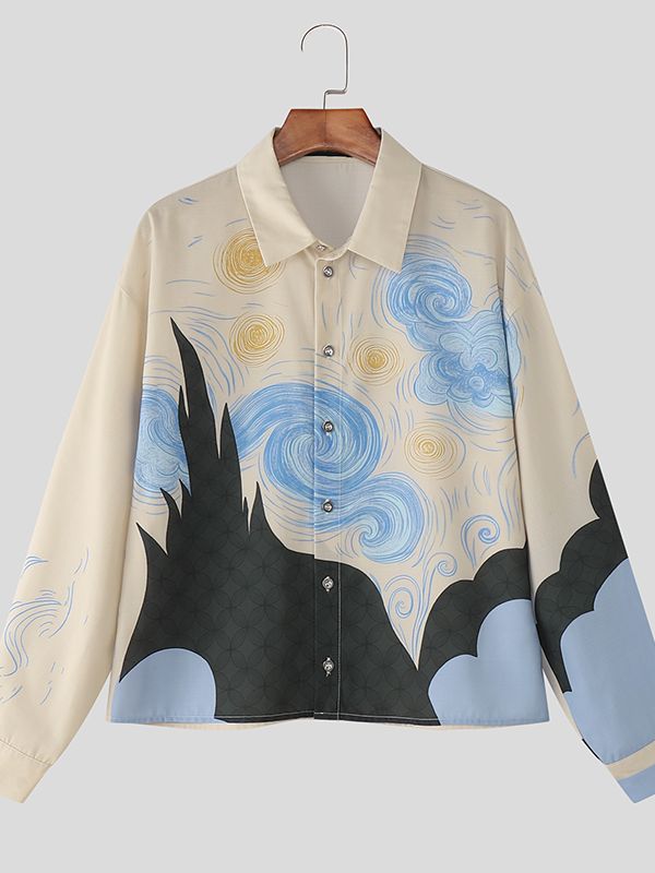 Men's Color Block Printed Long Sleeve Shirt SKUL34998