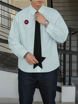 Men's Floral Decor Star Tie Long Sleeve Shirt SKUL34233