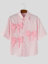 Men's Avant-Garde 3D Bow Pinstripe Short Sleeve Shirt SKUL58766