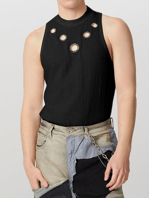 Mens Metal Hole Half-Collar Texture Tank Vest SKUK09326