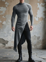 Men's One Side Long Hem Textured Long Sleeve T-Shirt SKUL24808