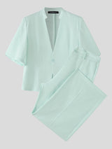 Men's Solid Color Textured Casual Two Pieces Outfit SKUL54446