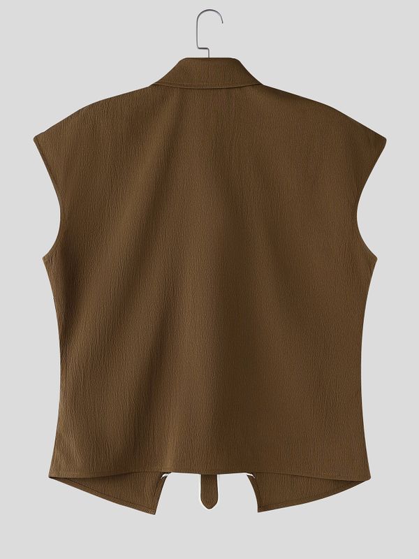 Men's Avant-Garde Contrast Piping Tailored Slim Fit Sleeveless Shirt SKUL75608
