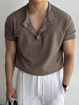 Mens Textured Half-Placket Short Sleeve T-Shirt SKUK67489