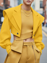 Men's Padded Shoulder Textured Cropped Long Sleeve Blazer SKUL40144