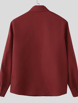 Men's Solid Color Pleated Long Sleeve Shirt SKUL42703