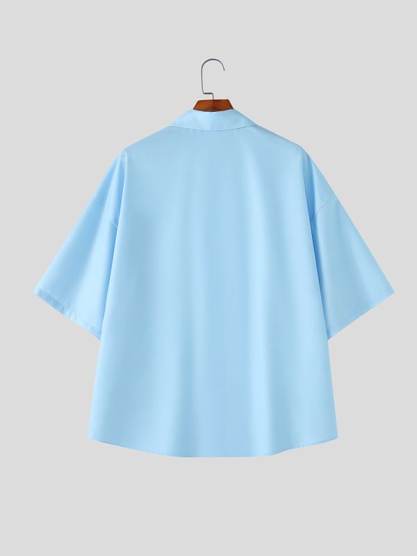 Men's Japanese Harajuku Style Clean Color-Block Vertical Stripe Floral Print Short Sleeve Shirt SKUL72759